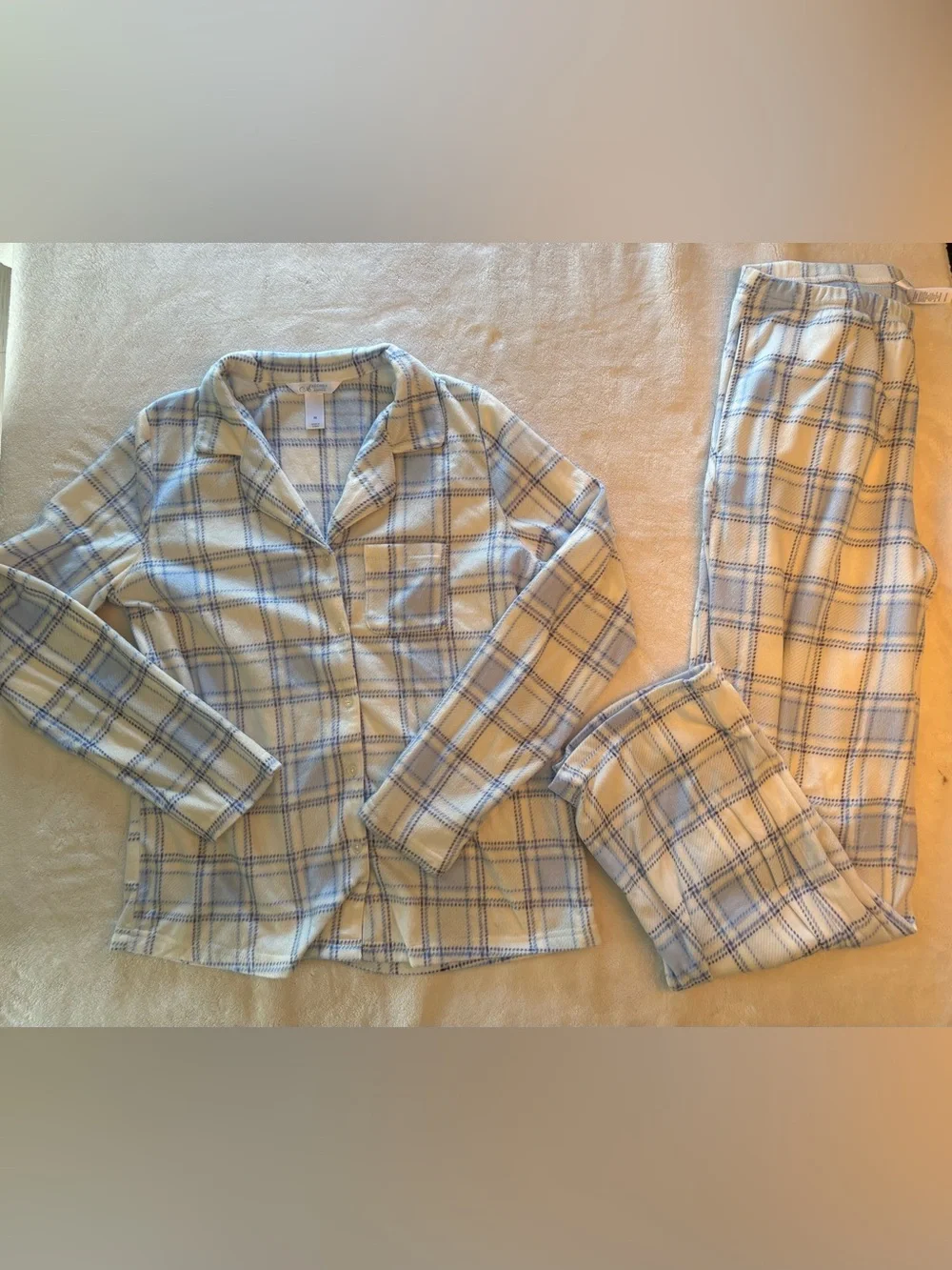 Women’s Super Soft Cozy Matching Button Down Pajama Set Blue & White Plaid